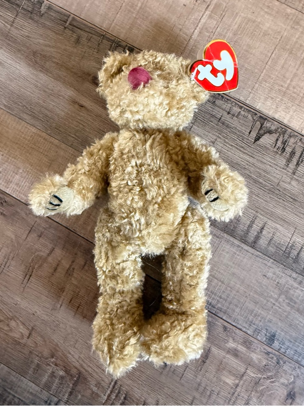 Vintage 1993 Ty Plush Teddy Bear in Tan with Pink Nose Piccadilly noโ costume